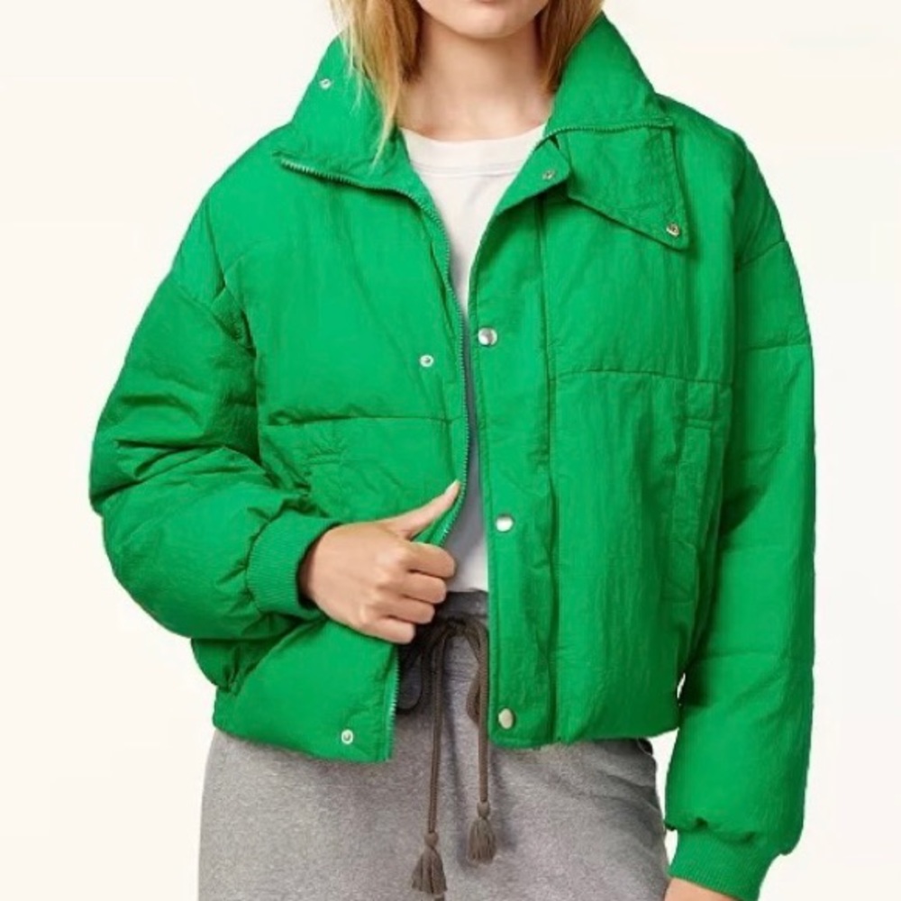 Free People Slouchy Cropped Puffer Coat In Bright Green